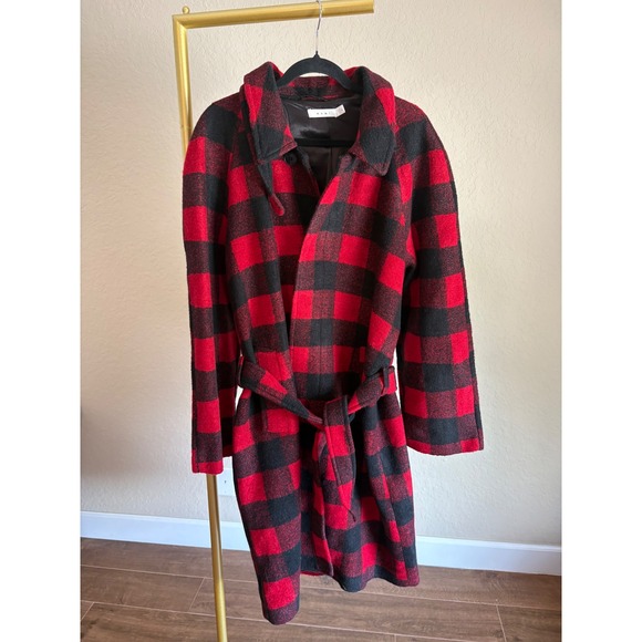 MNML Jackets & Blazers - MNML Womens Coat Red Black Buffalo Plaid Belted Wrap Size L Designer Old Money